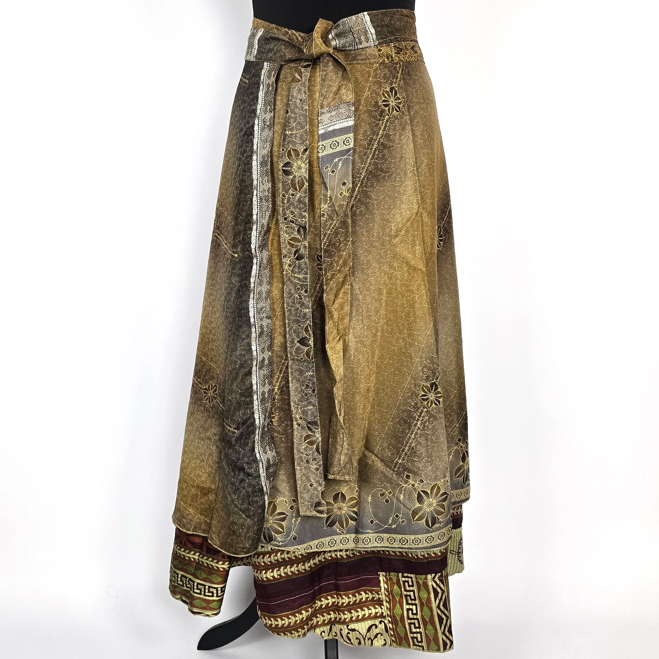 Reversable flattering Indian gypsy wrap skirt, made from vintage silk-mix saree fabrics with Oriental & floral print #42