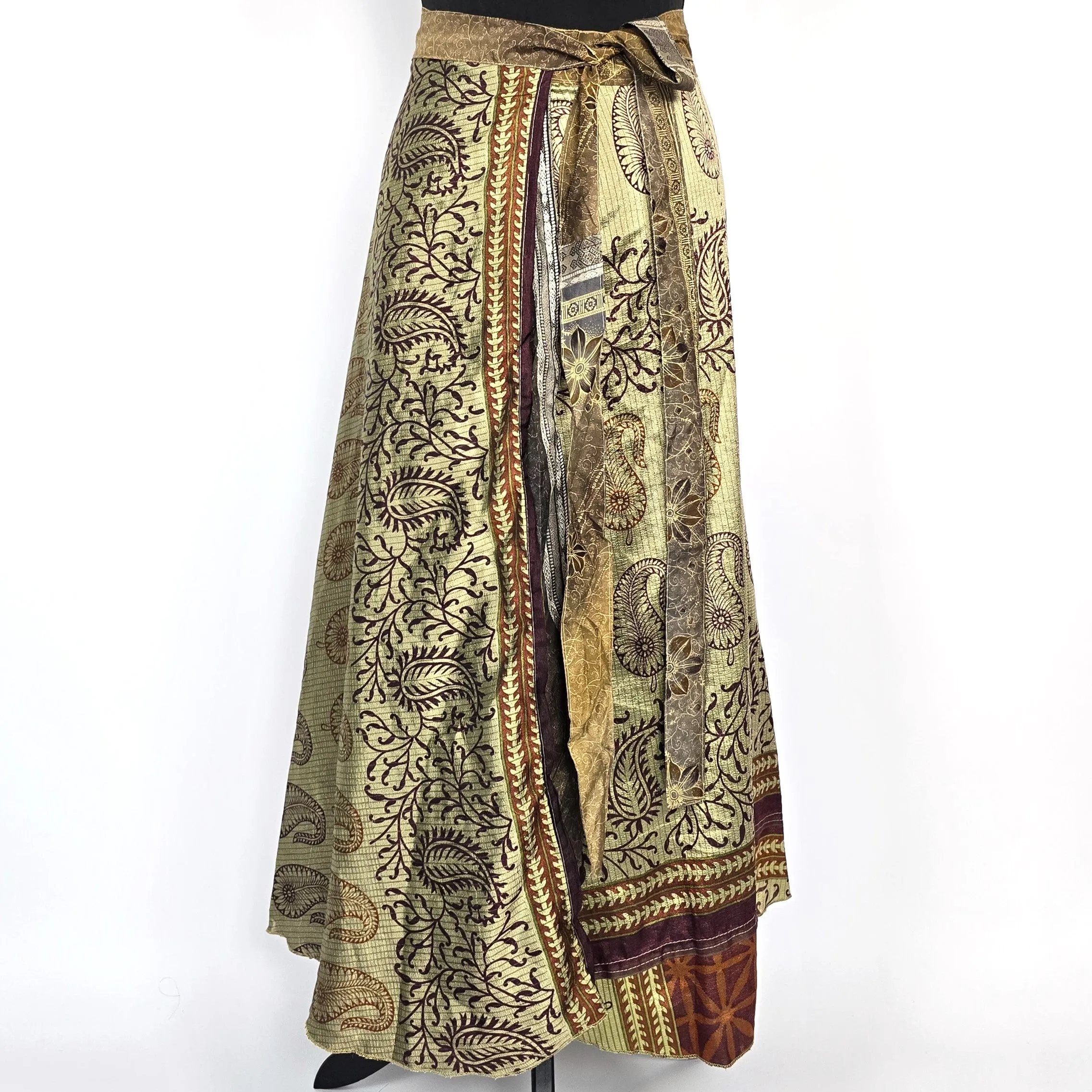 Reversable flattering Indian gypsy wrap skirt, made from vintage silk-mix saree fabrics with Oriental & floral print #42