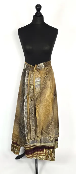 Reversable flattering Indian gypsy wrap skirt, made from vintage silk-mix saree fabrics with Oriental & floral print #42