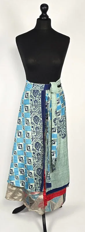 Reversable flattering Indian gypsy wrap skirt, made from vintage silk-mix saree fabrics with Oriental & floral print #58
