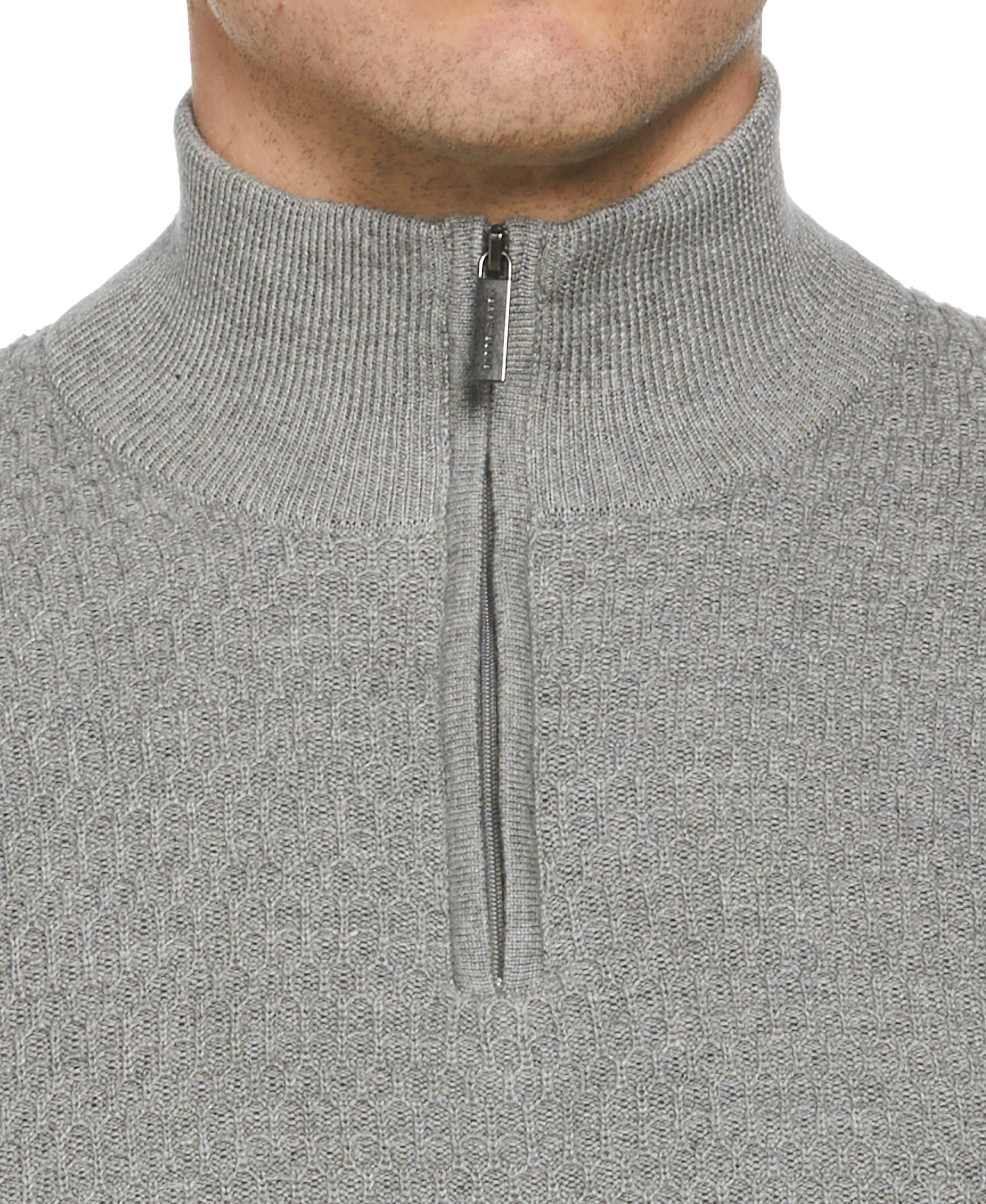 Ribbed Mock Neck Quarter Zip Sweater