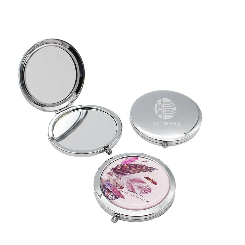 Round Flip Pocket Mirror with Feather Designs