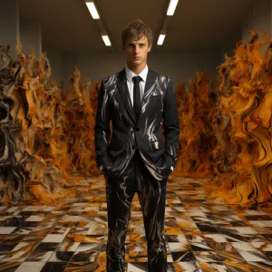 Rulercosplay Mens 2 Piece Suit Notched Lapel  Colorful Jacket Slim 2 Button Blazer Pants For Party