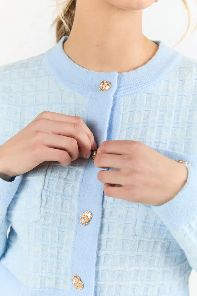 Running On Love Blue Textured Woven Detail Cardigan SALE