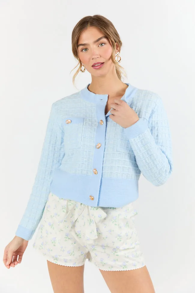 Running On Love Blue Textured Woven Detail Cardigan SALE