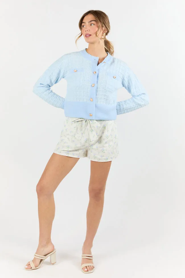 Running On Love Blue Textured Woven Detail Cardigan SALE