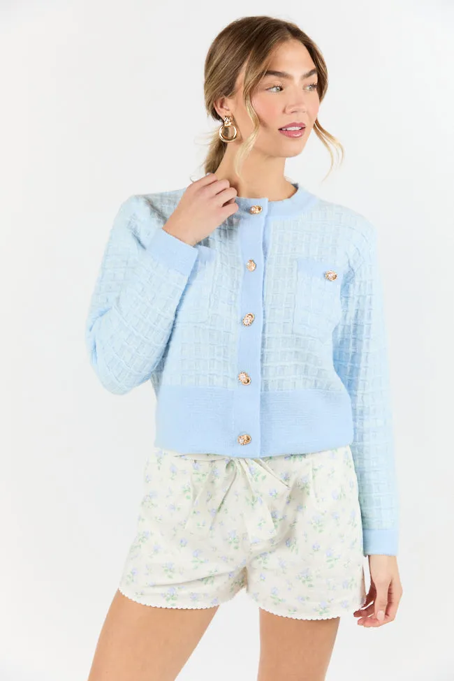 Running On Love Blue Textured Woven Detail Cardigan SALE