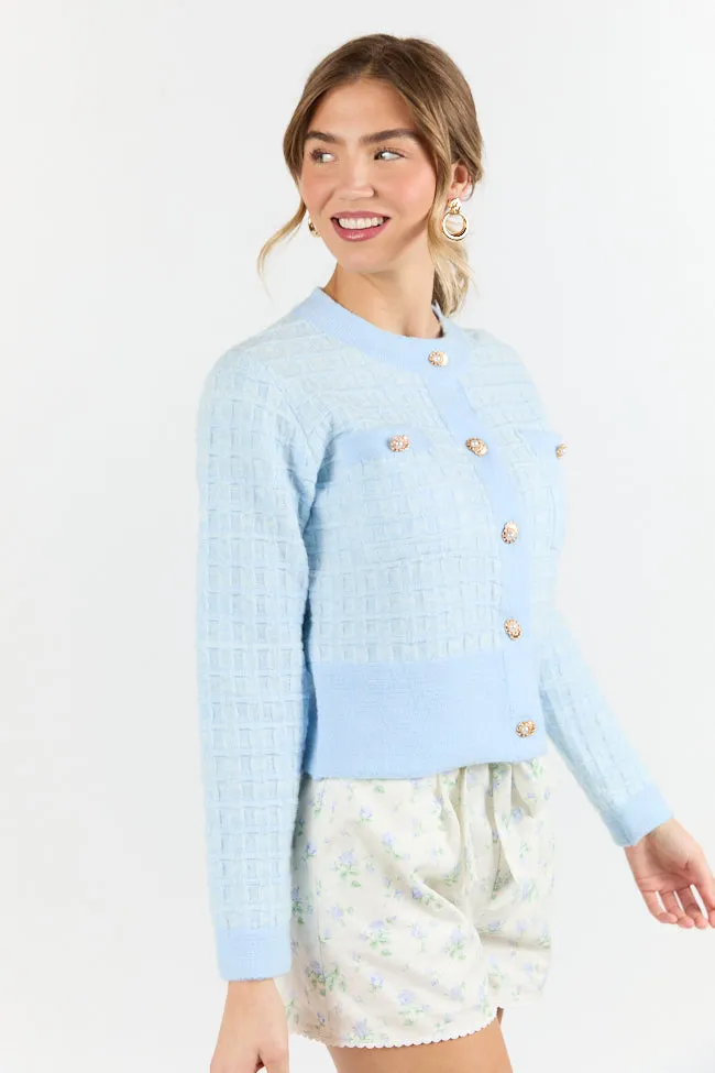 Running On Love Blue Textured Woven Detail Cardigan SALE