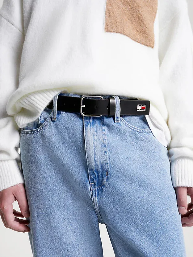 Scanton Logo Buckle Leather Belt in Black