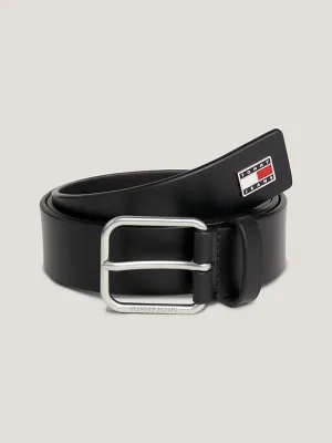 Scanton Logo Buckle Leather Belt in Black