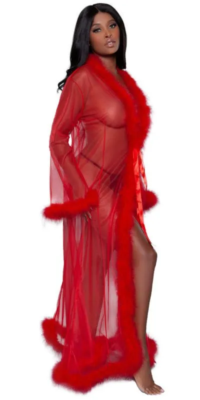 Sexy Long Marabou Robe in Red