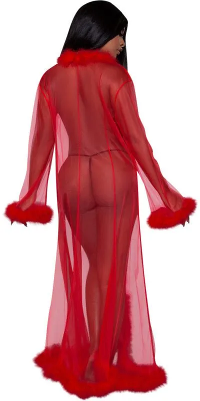 Sexy Long Marabou Robe in Red