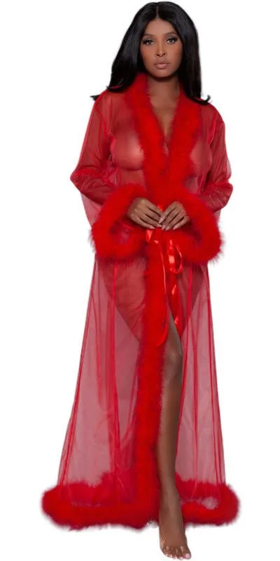Sexy Long Marabou Robe in Red