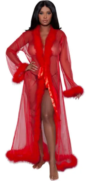Sexy Long Marabou Robe in Red