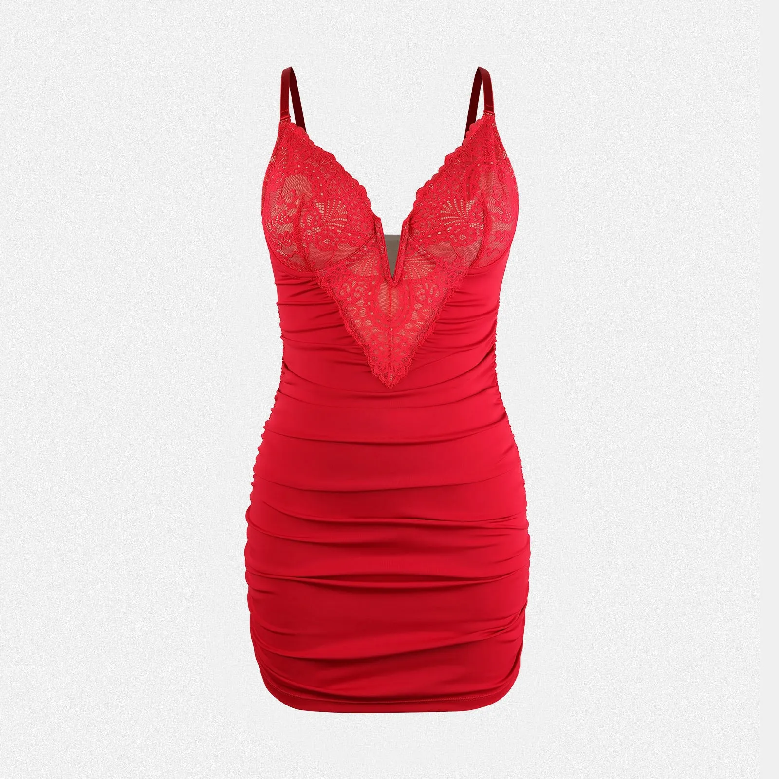 Shaperin Shapewear Dress Deep V Neck Lace Bodycon Mini Dress