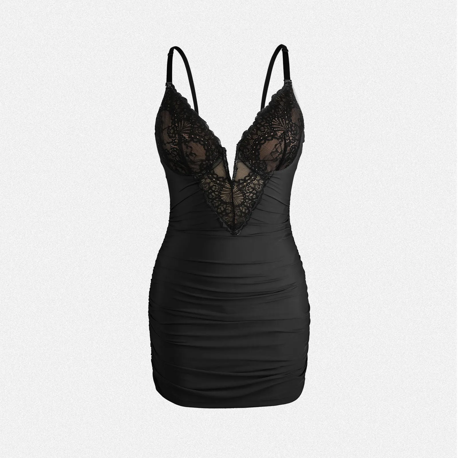Shaperin Shapewear Dress Deep V Neck Lace Bodycon Mini Dress