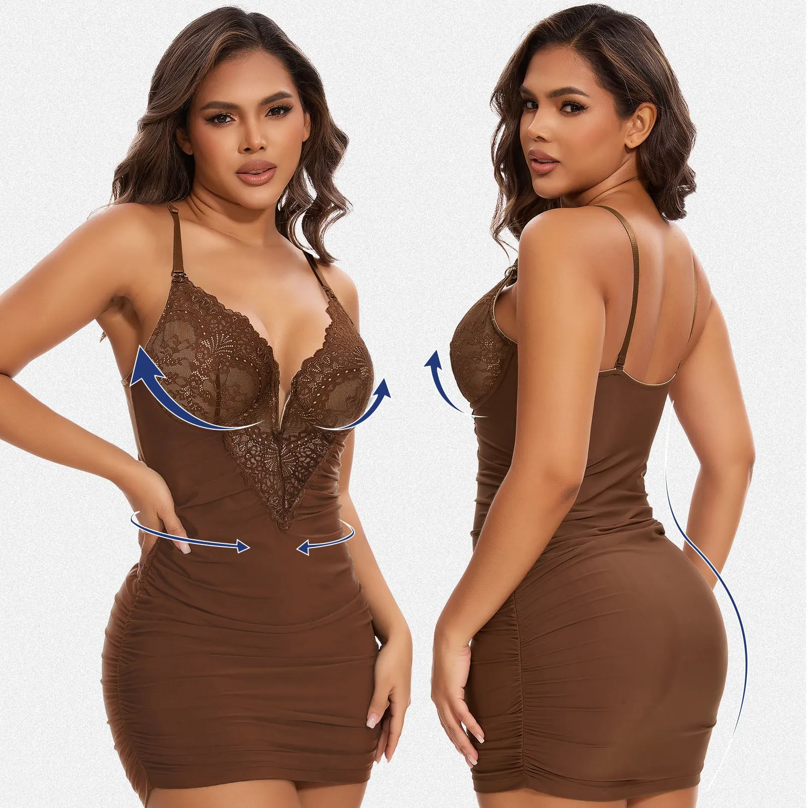 Shaperin Shapewear Dress Deep V Neck Lace Bodycon Mini Dress