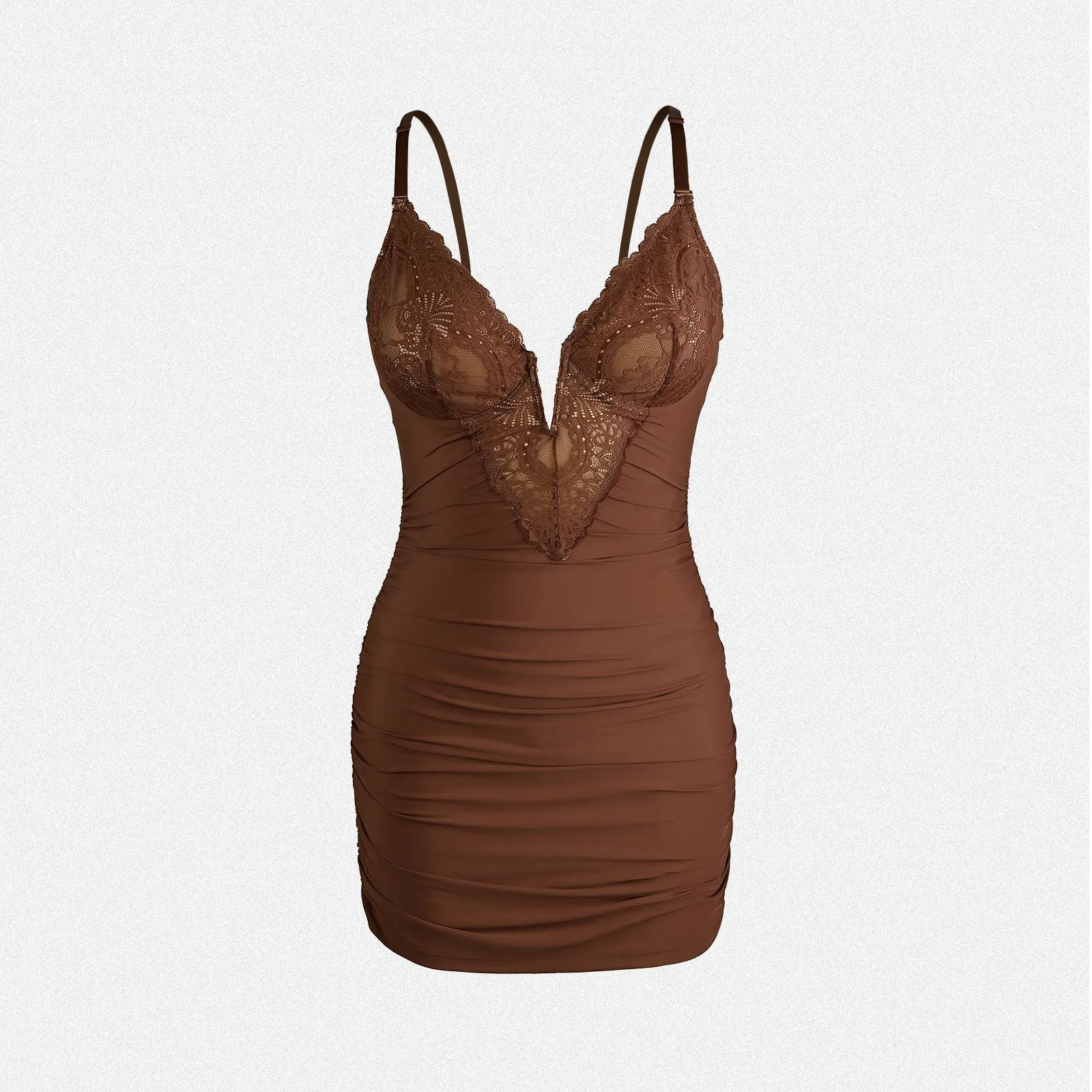 Shaperin Shapewear Dress Deep V Neck Lace Bodycon Mini Dress