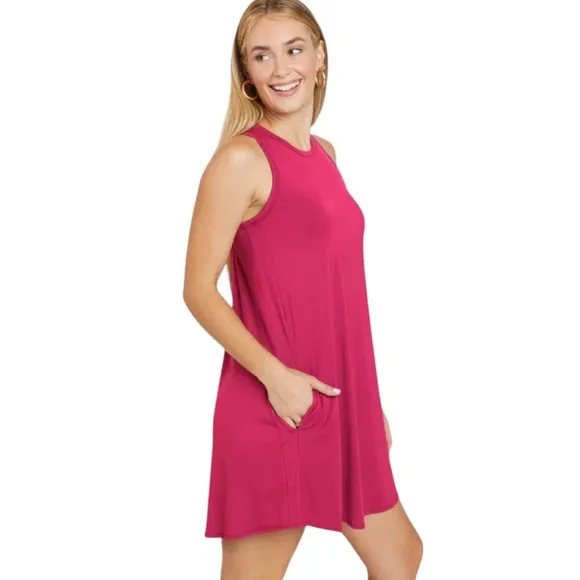 Shebird Tunic Tank Bra Dress Size M (4) Raspberry Pink Pockets Casual Athleisure