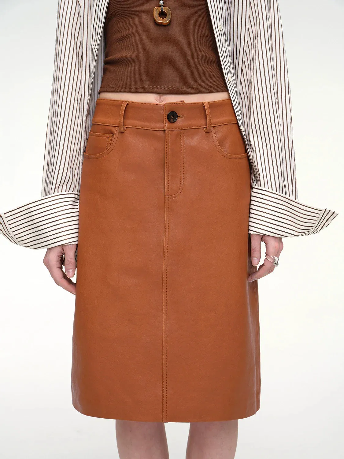 Sheepskin Straight Midi Skirt