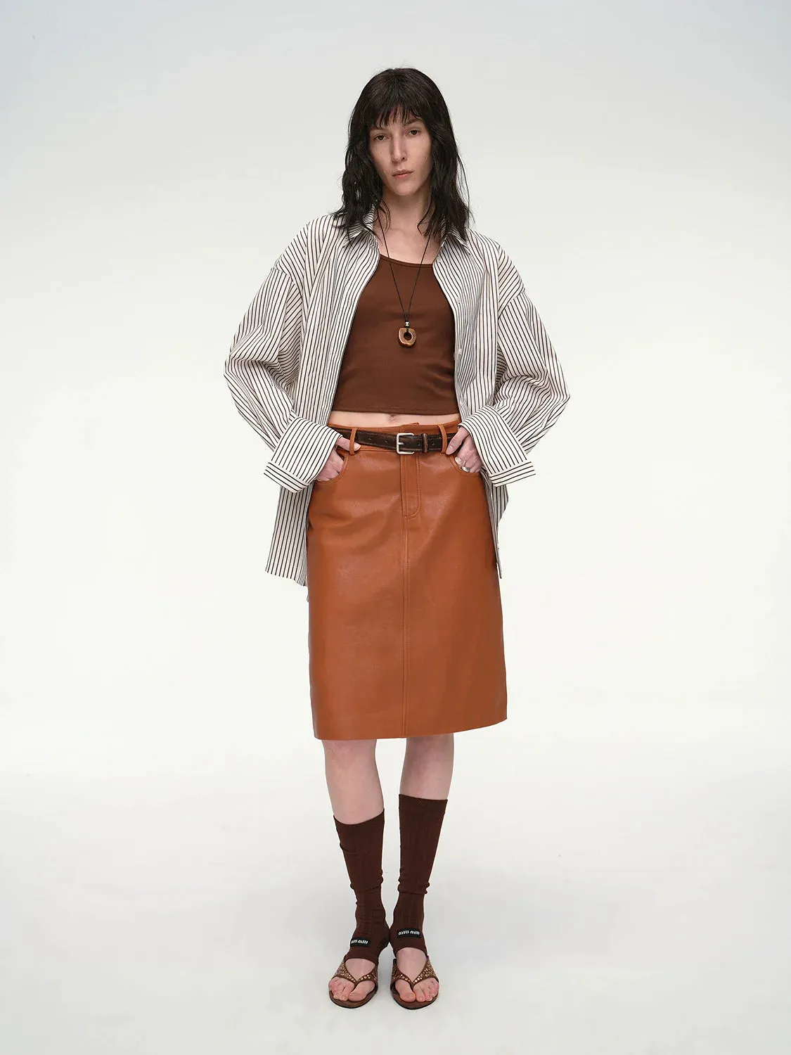 Sheepskin Straight Midi Skirt