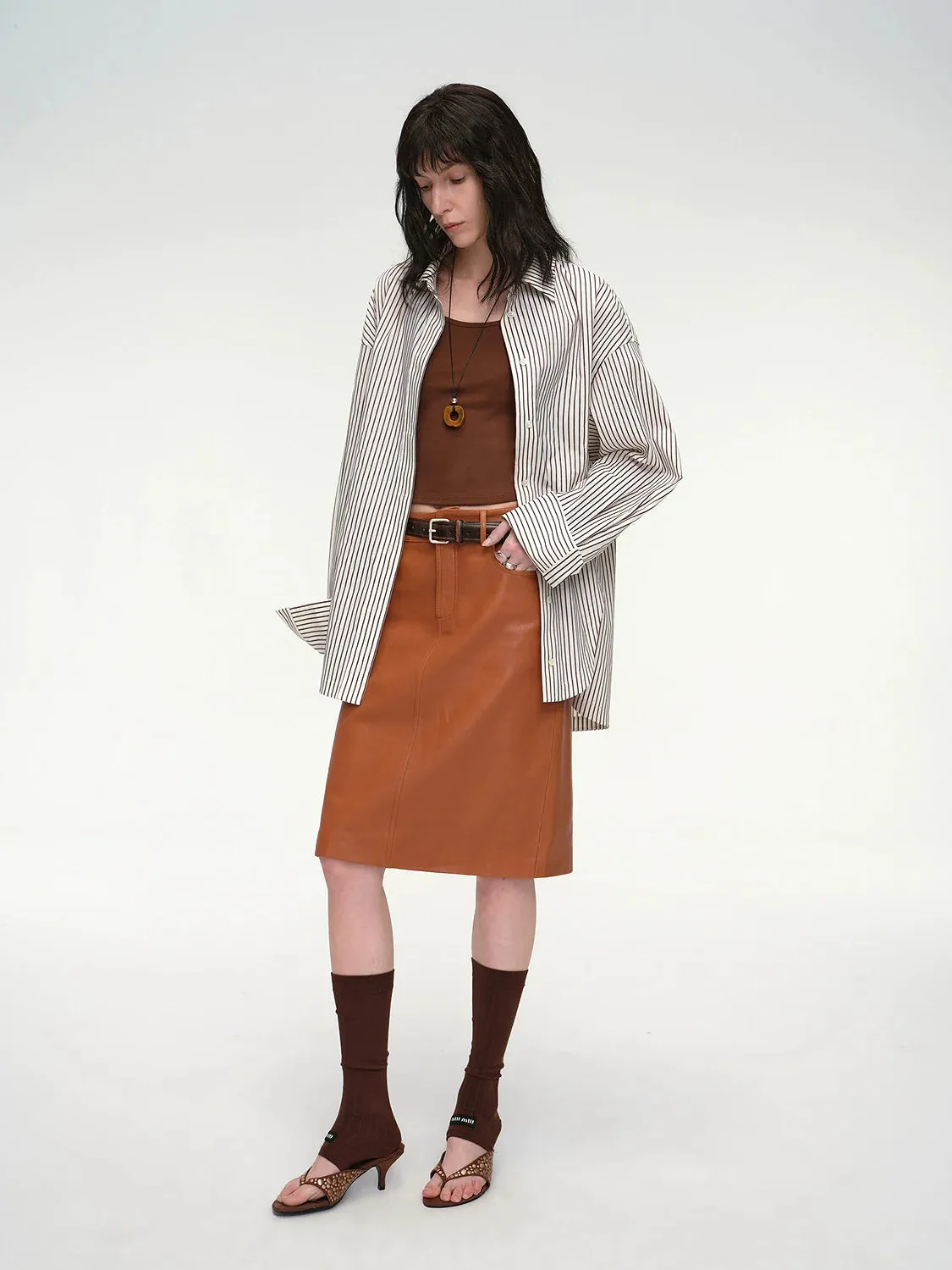 Sheepskin Straight Midi Skirt