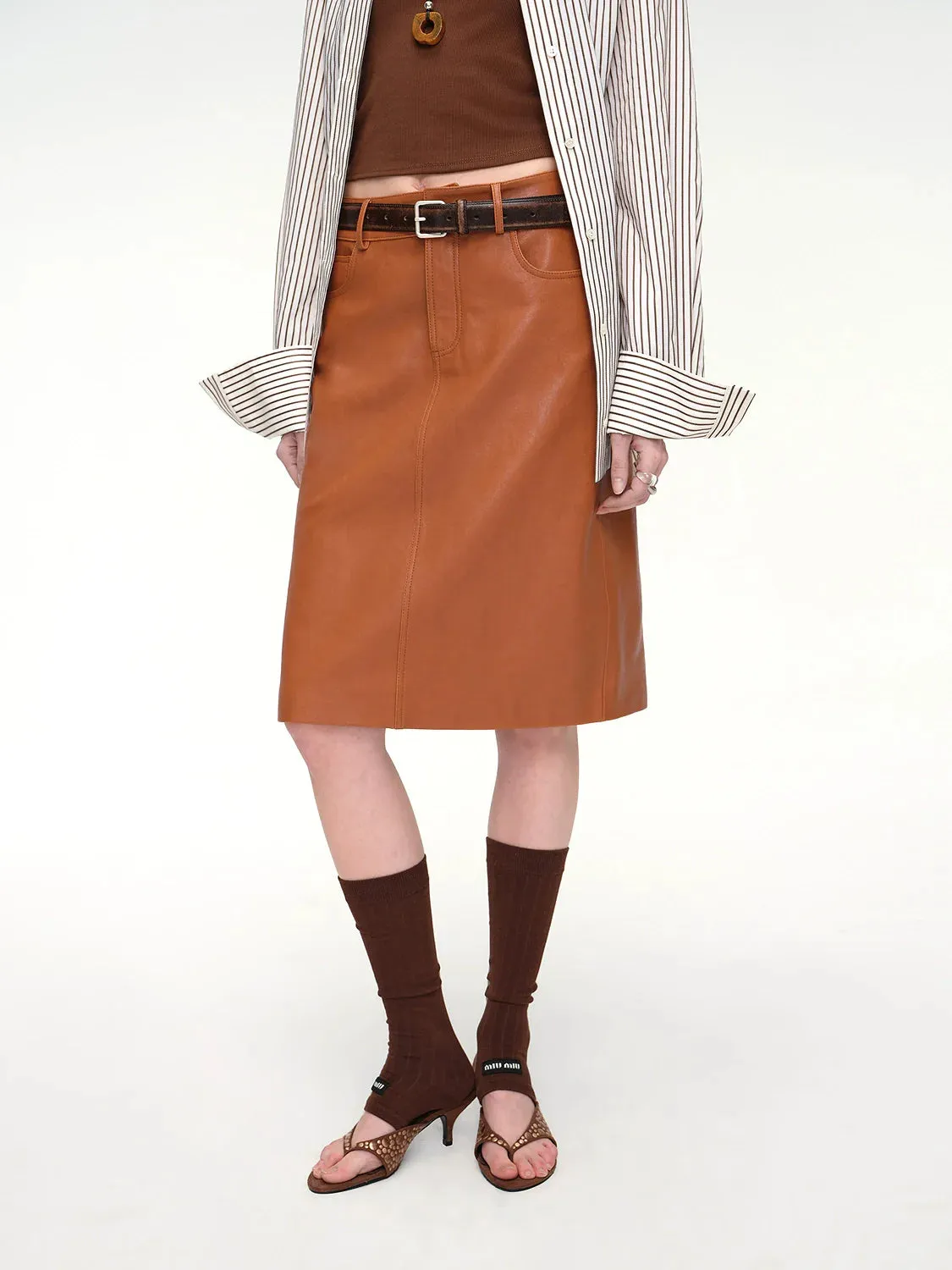 Sheepskin Straight Midi Skirt