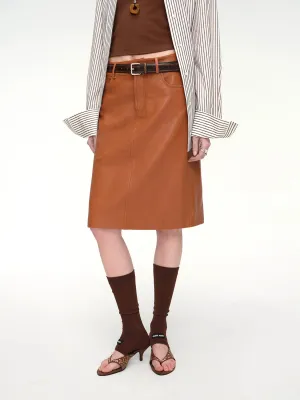 Sheepskin Straight Midi Skirt