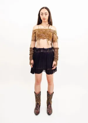 Silk overlay denim skirt