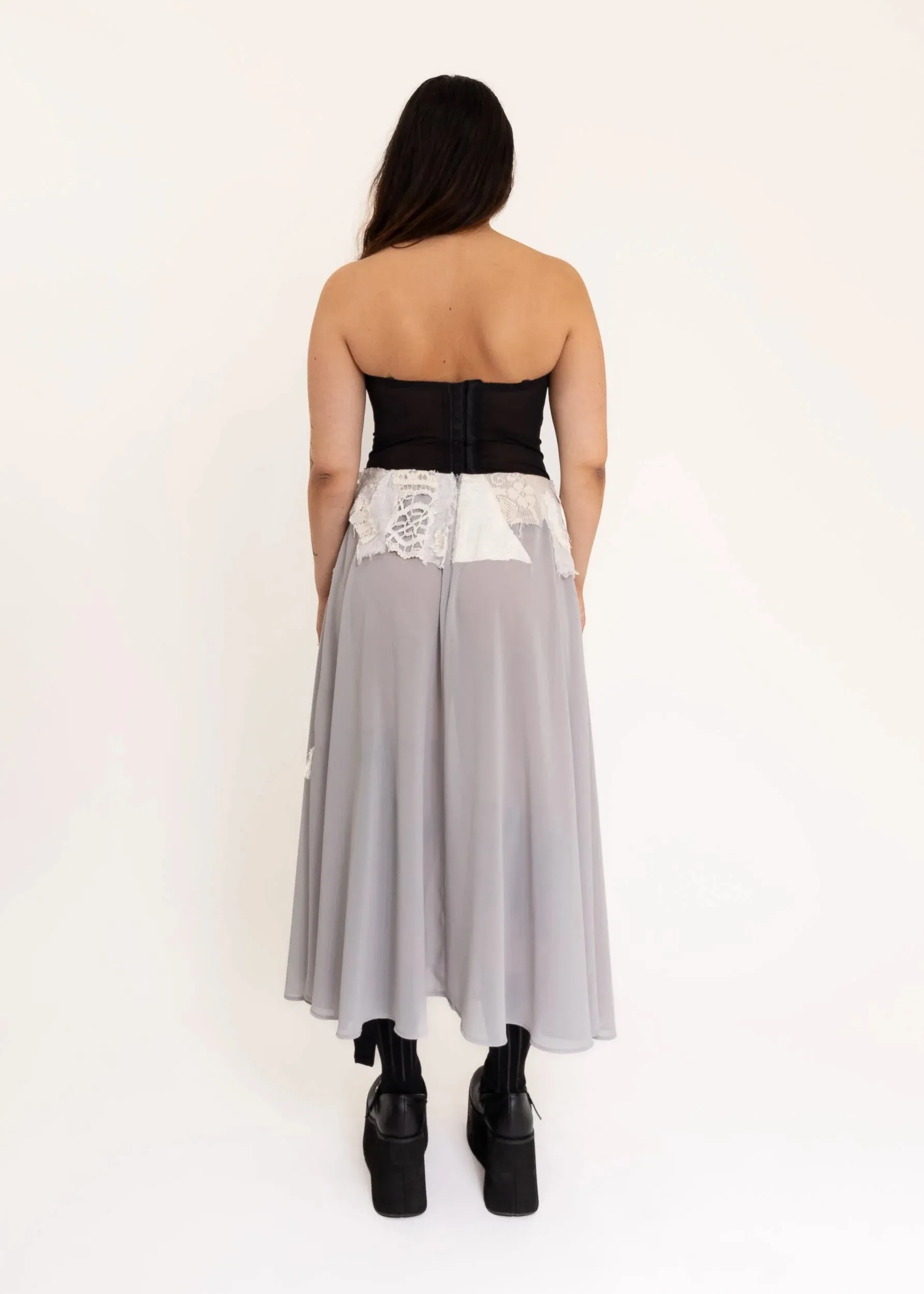 Silk skirt with lace appliqué
