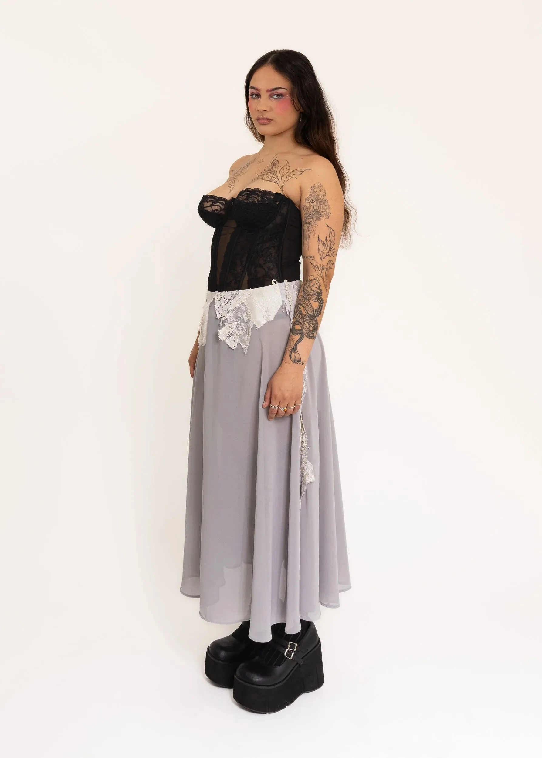 Silk skirt with lace appliqué
