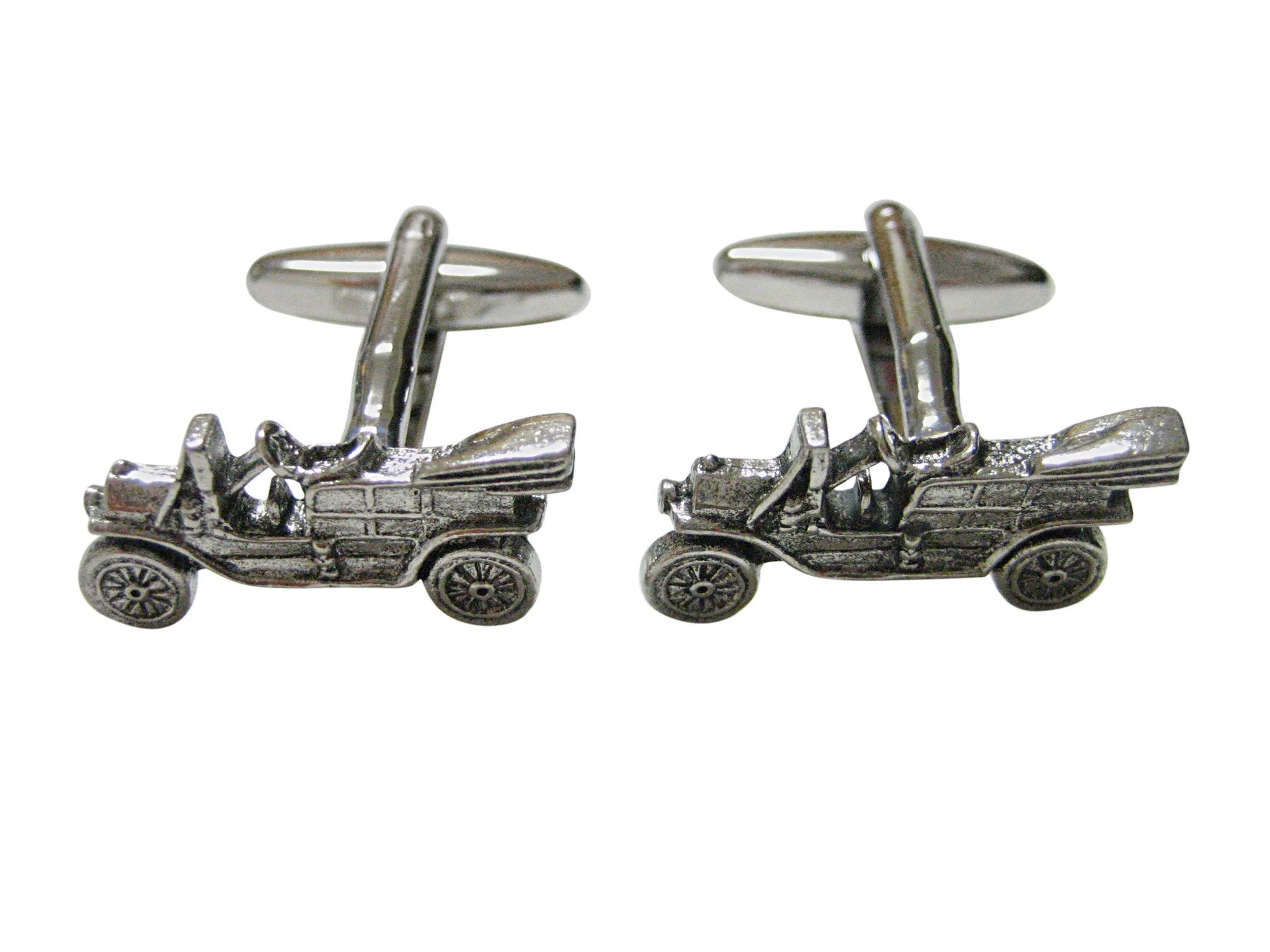 Silver Toned Textured Retro Car Cufflinks