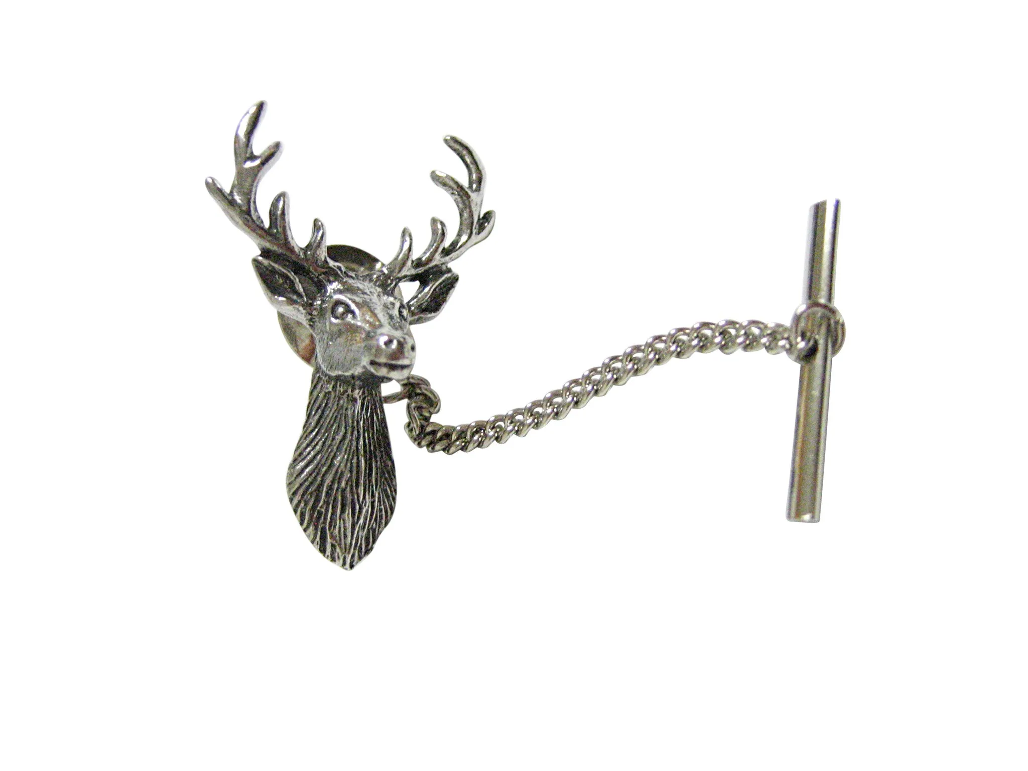 Silver Toned Textured Stag Deer Head Tie Tack