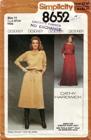 Simplicity 8652 CATHY HARDWICK Womens Casual Stretch Top & Skirts with Pockets 1970s Vintage Sewing Pattern Size 12 Bust 34 Inches