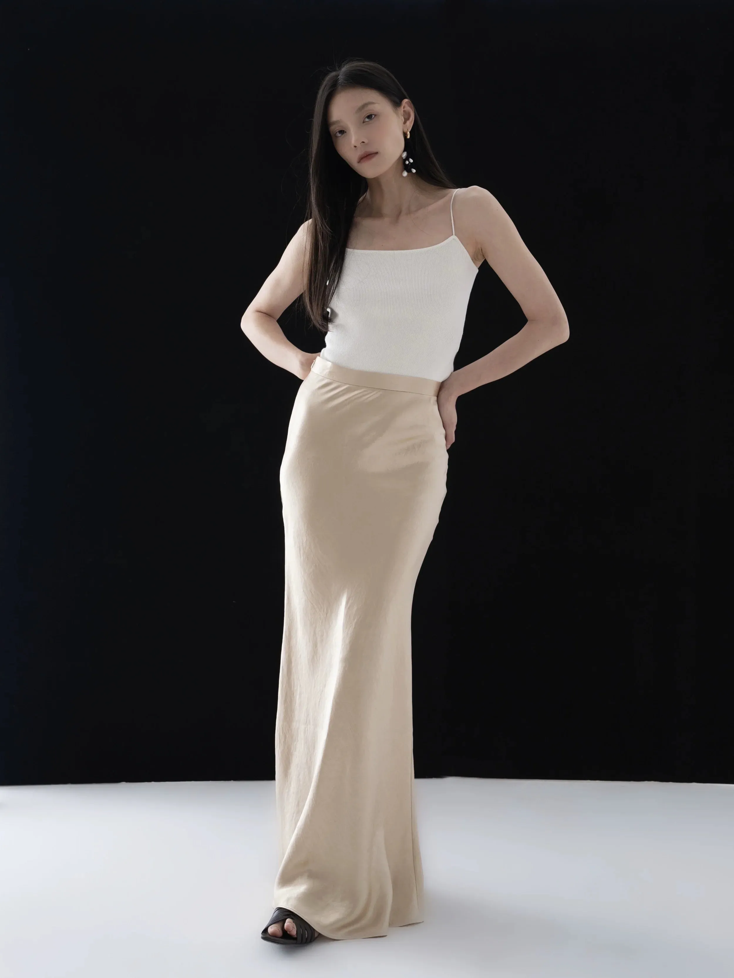 Sleek Satin Fishtail Skirt