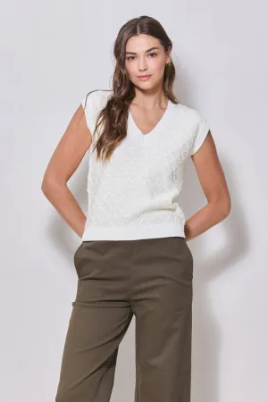 Sleeveless Checkered Textured Sweater - Cream