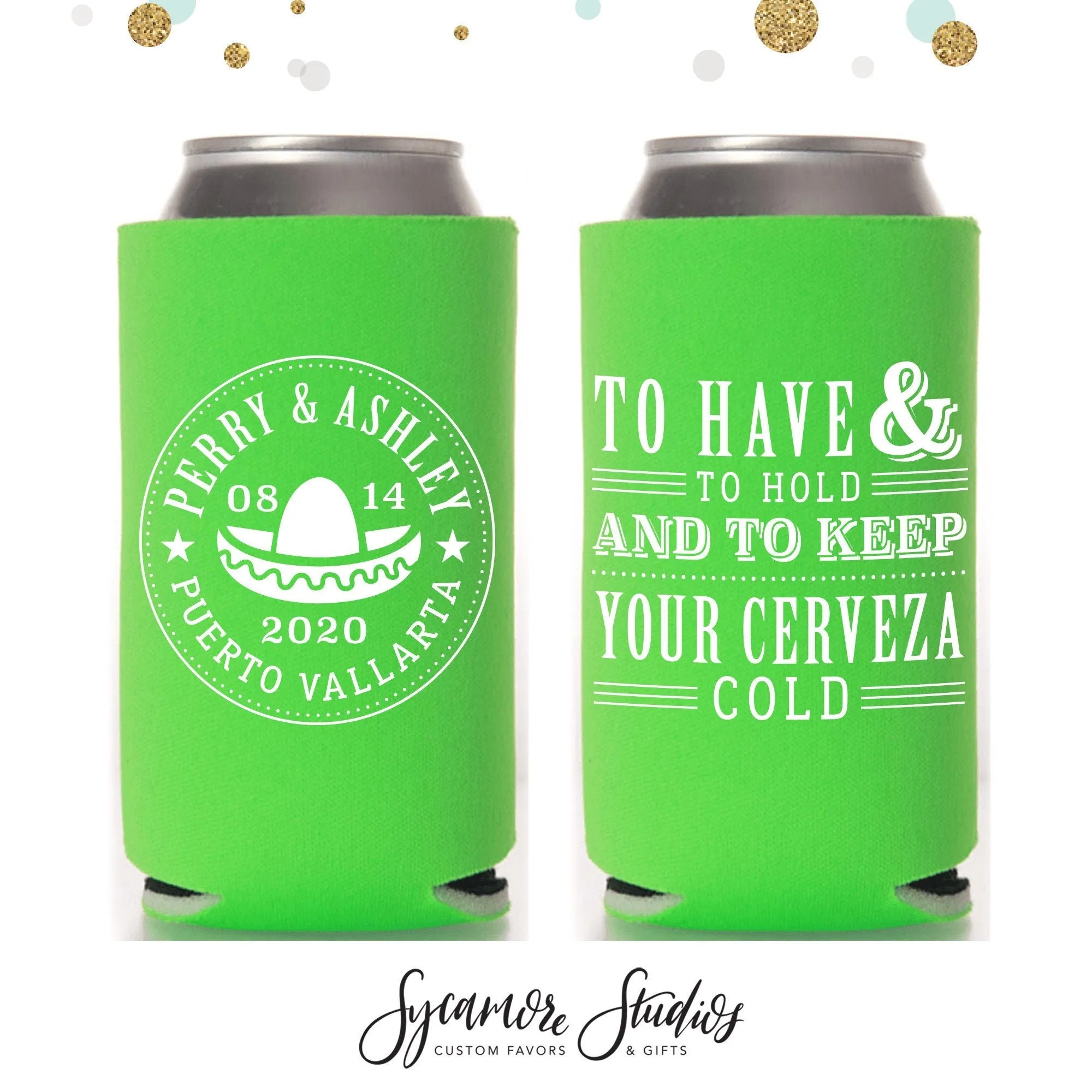 Slim 12oz Wedding Can Cooler #49S - Destination Wedding