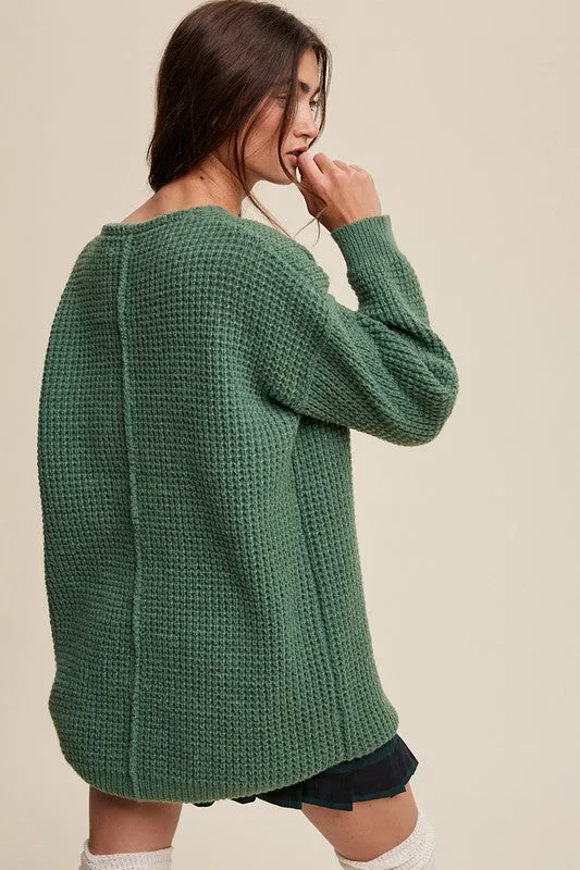 Slouchy V-neck Ribbed Knit Sweater, Listicle (Various Colors)