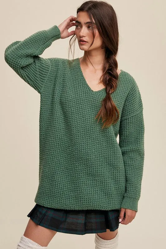 Slouchy V-neck Ribbed Knit Sweater, Listicle (Various Colors)