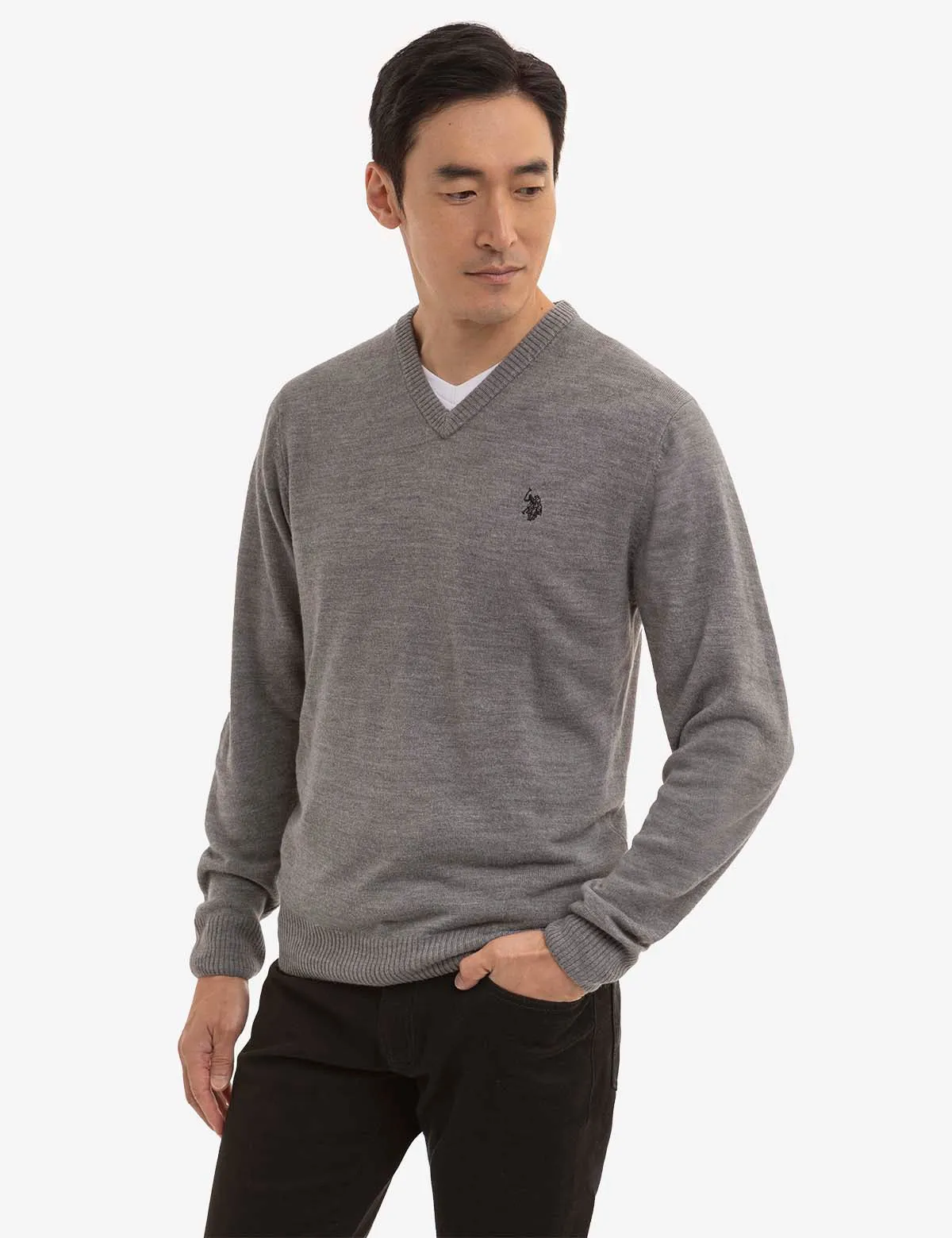 SOFT SOLID JERSEY V-NECK SWEATER