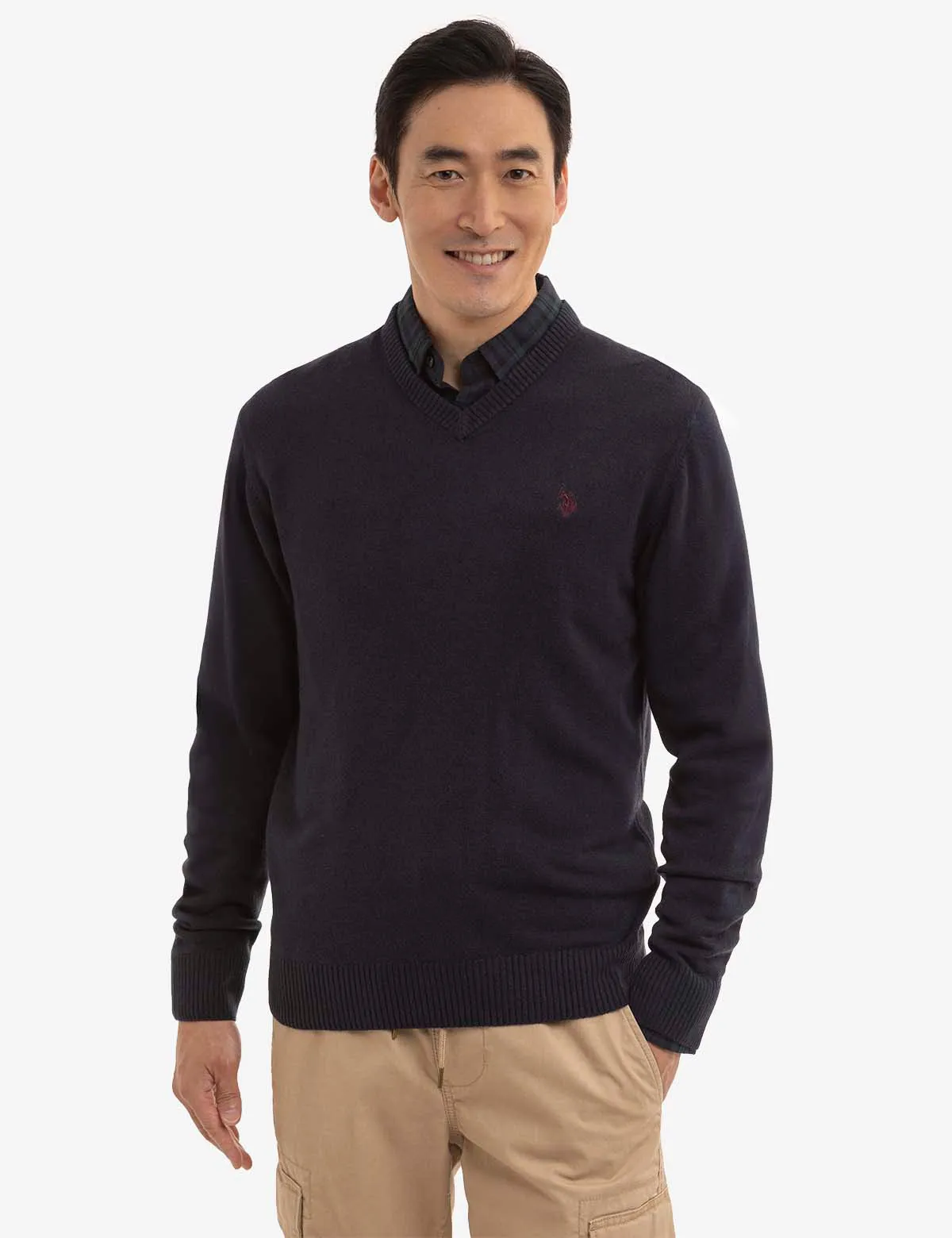 SOFT SOLID JERSEY V-NECK SWEATER