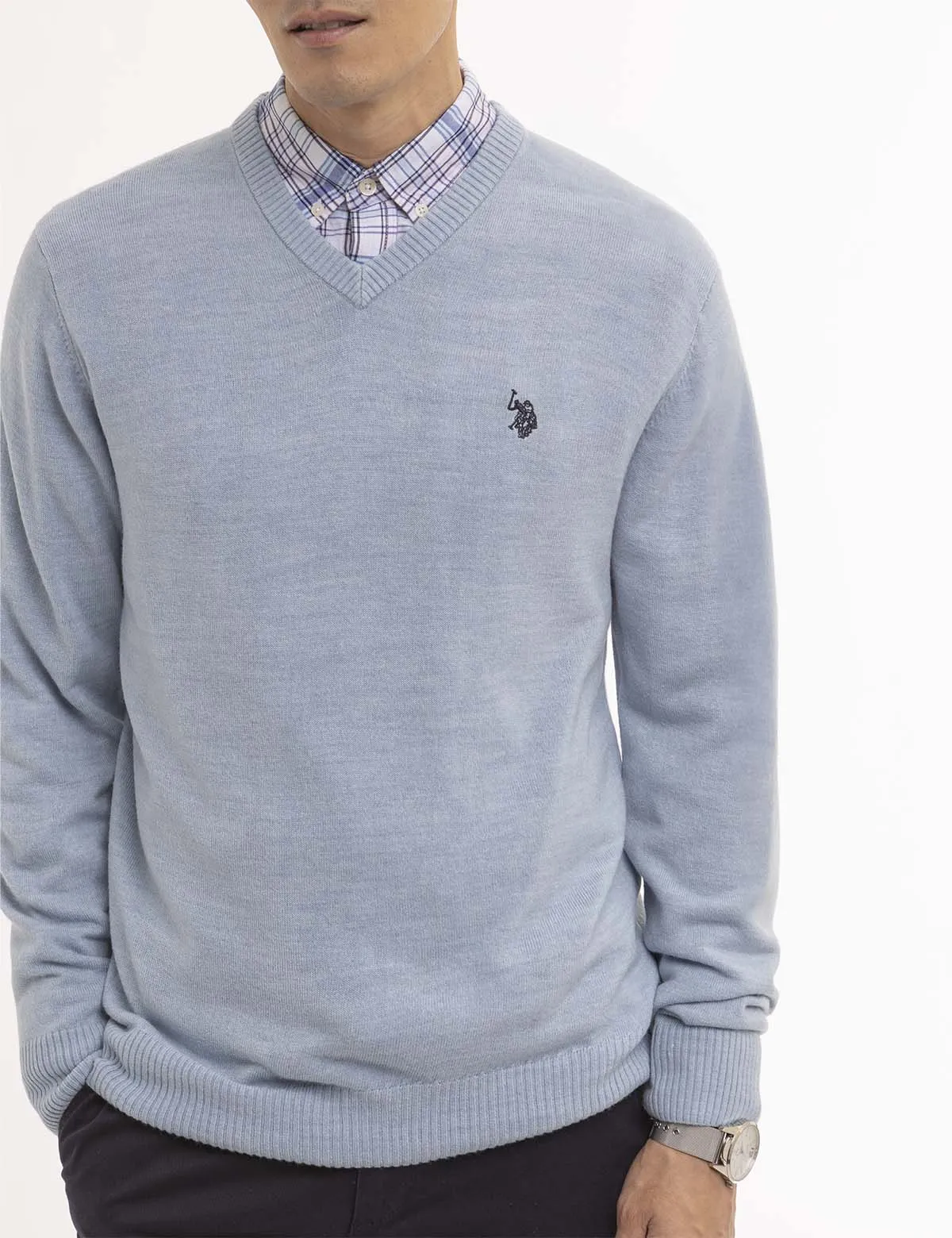 SOFT SOLID JERSEY V-NECK SWEATER