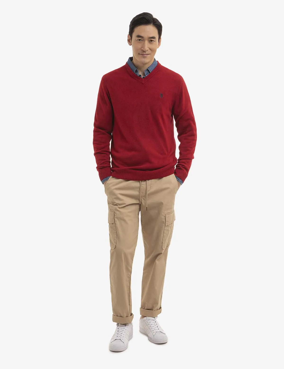 SOFT SOLID JERSEY V-NECK SWEATER