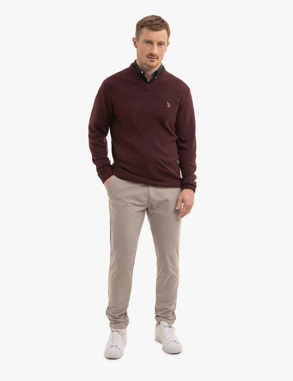 SOFT SOLID JERSEY V-NECK SWEATER