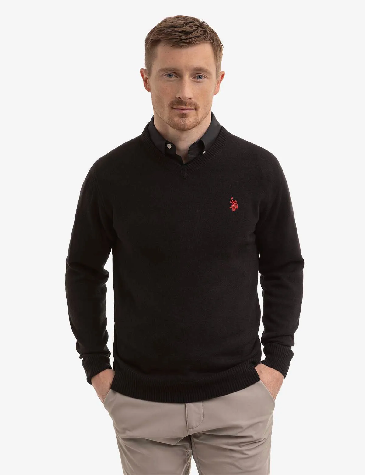 SOFT SOLID JERSEY V-NECK SWEATER