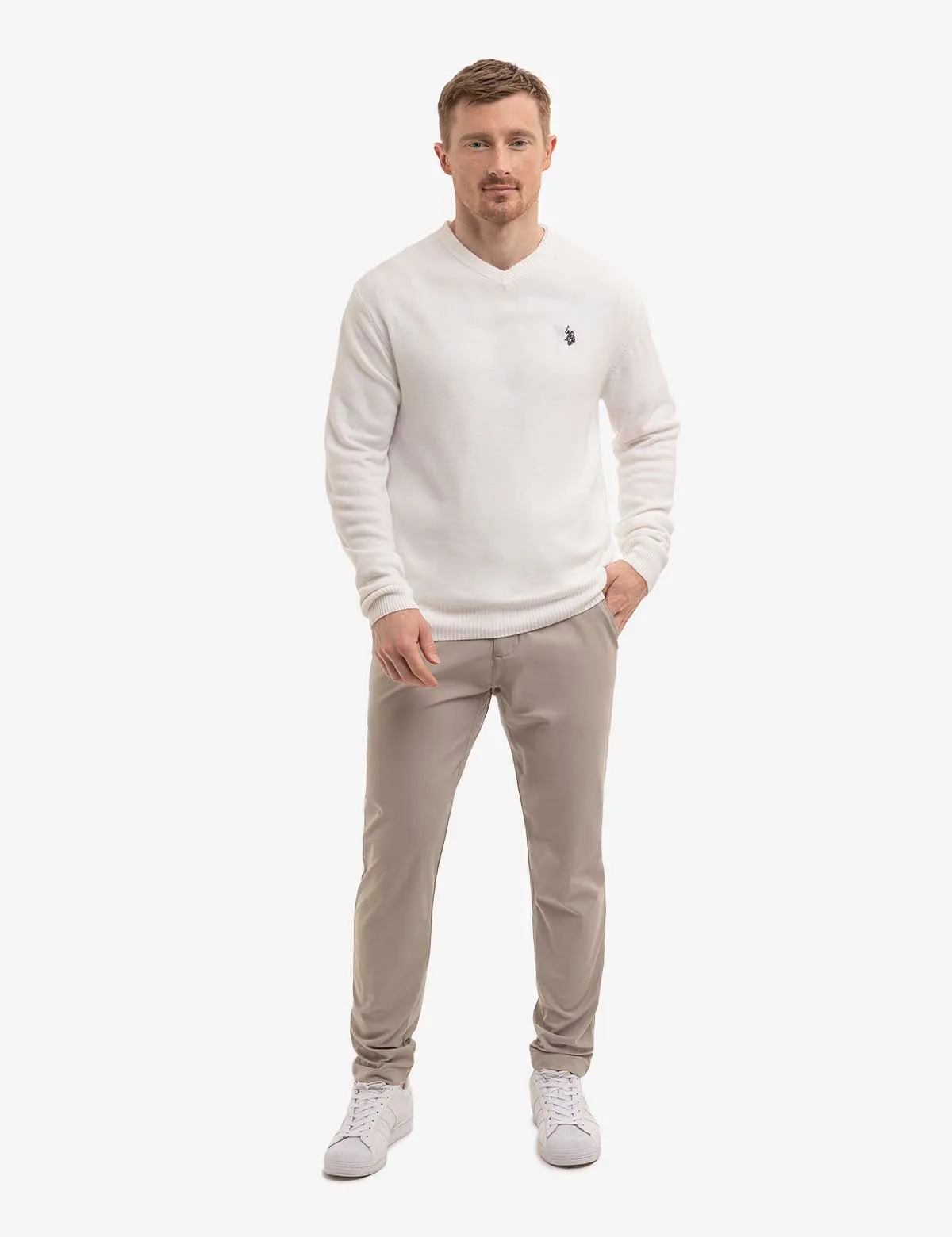 SOFT SOLID JERSEY V-NECK SWEATER