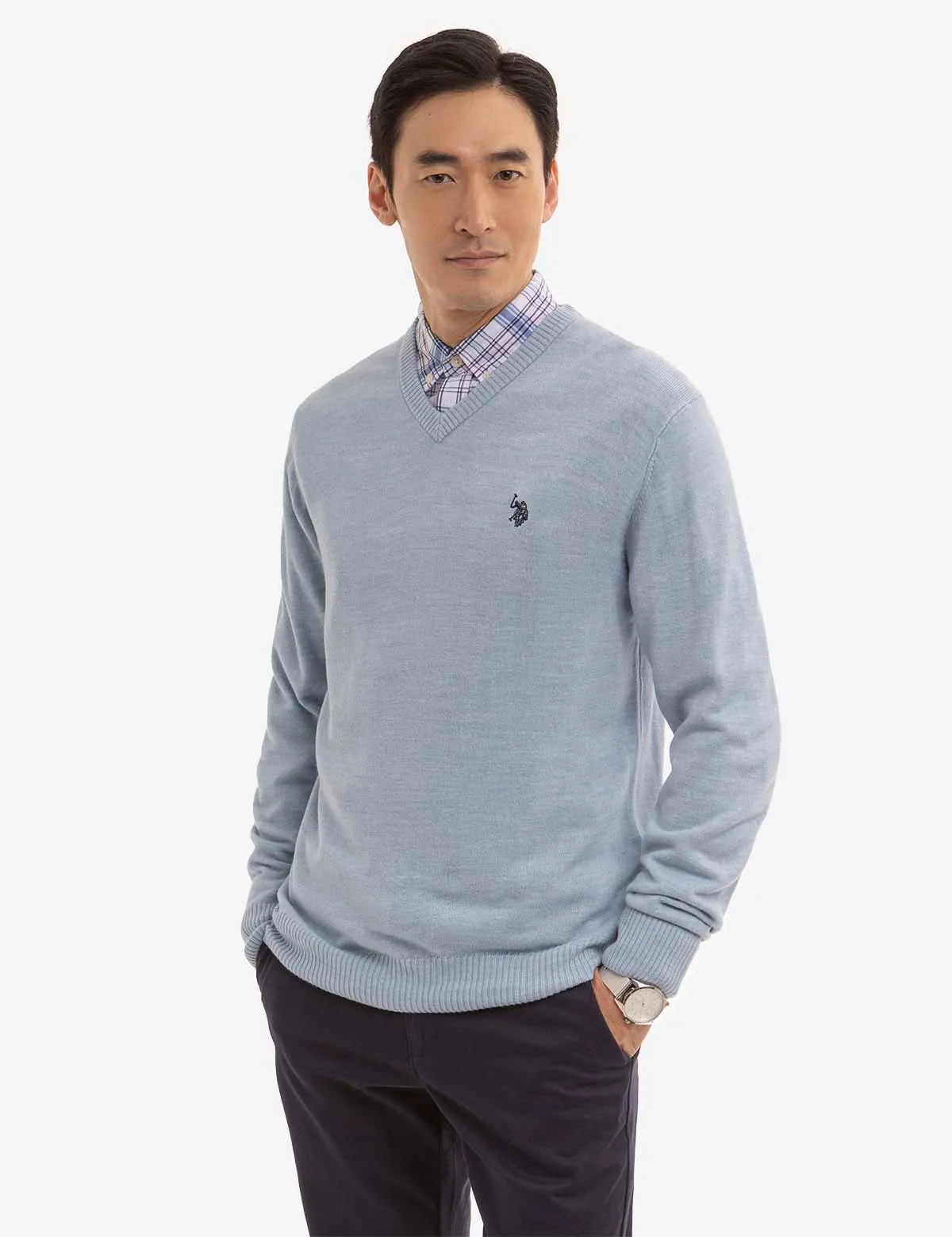 SOFT SOLID JERSEY V-NECK SWEATER