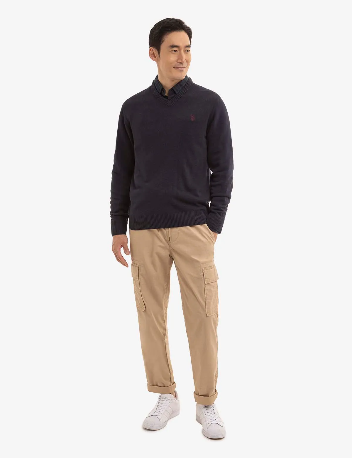 SOFT SOLID JERSEY V-NECK SWEATER