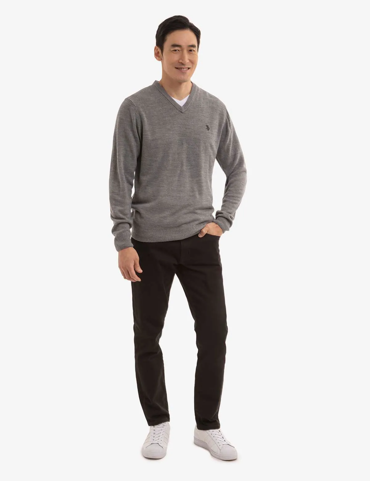 SOFT SOLID JERSEY V-NECK SWEATER