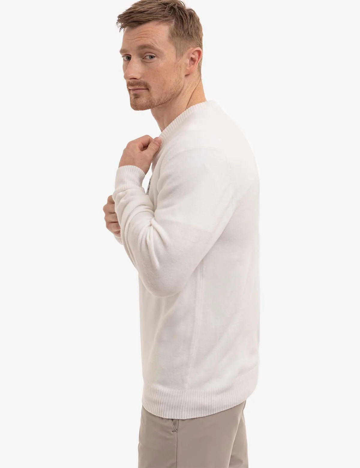 SOFT SOLID JERSEY V-NECK SWEATER